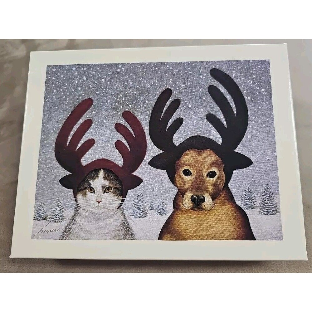 Lang American Cat Dog Christmas Cards 21 Boxed Art by Lowell Reindeer Antlers